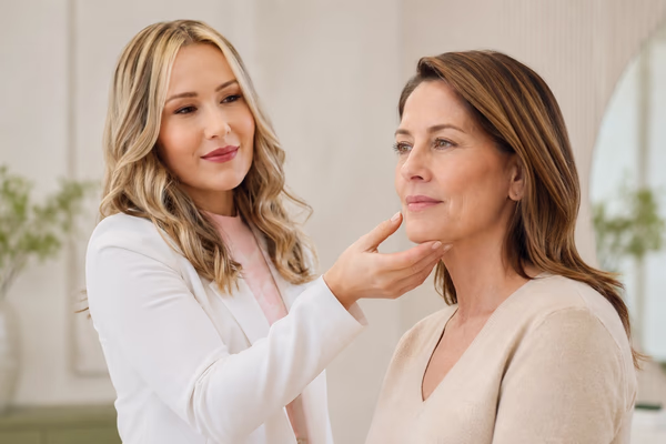 Pessoa adulta com expressão natural durante avaliação de linhas faciais discretas