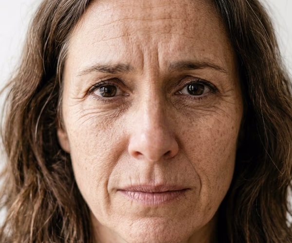 Representação visual de linhas de expressão e sinais naturais do envelhecimento facial.