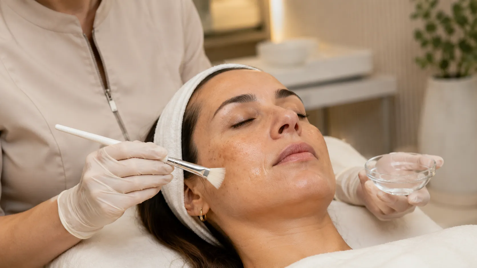 Aplicação controlada de peeling superficial em cuidado para manchas na pele