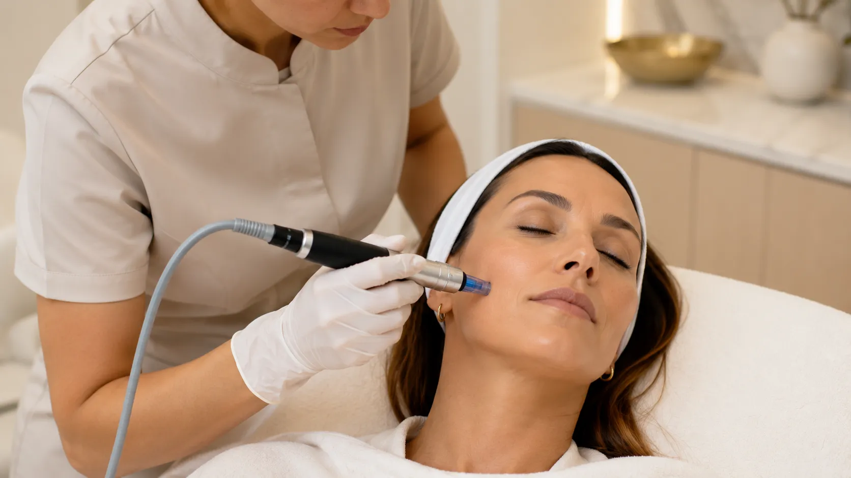 Microagulhamento facial realizado com dermapen de forma controlada