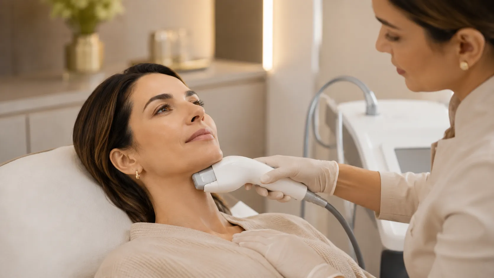 Tecnologia facial não invasiva aplicada na mandíbula para firmeza da pele