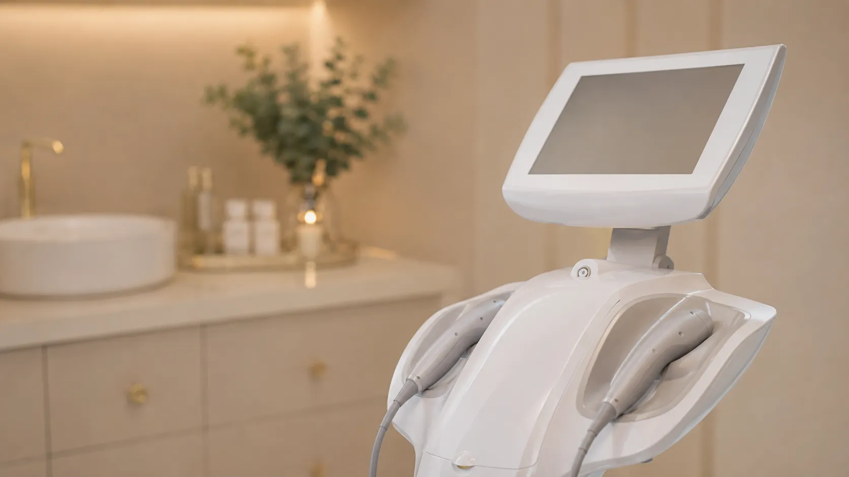 Tecnologia estética para estímulo de colágeno Detalhe de equipamento estético usado em protocolos de rejuvenescimento facial
