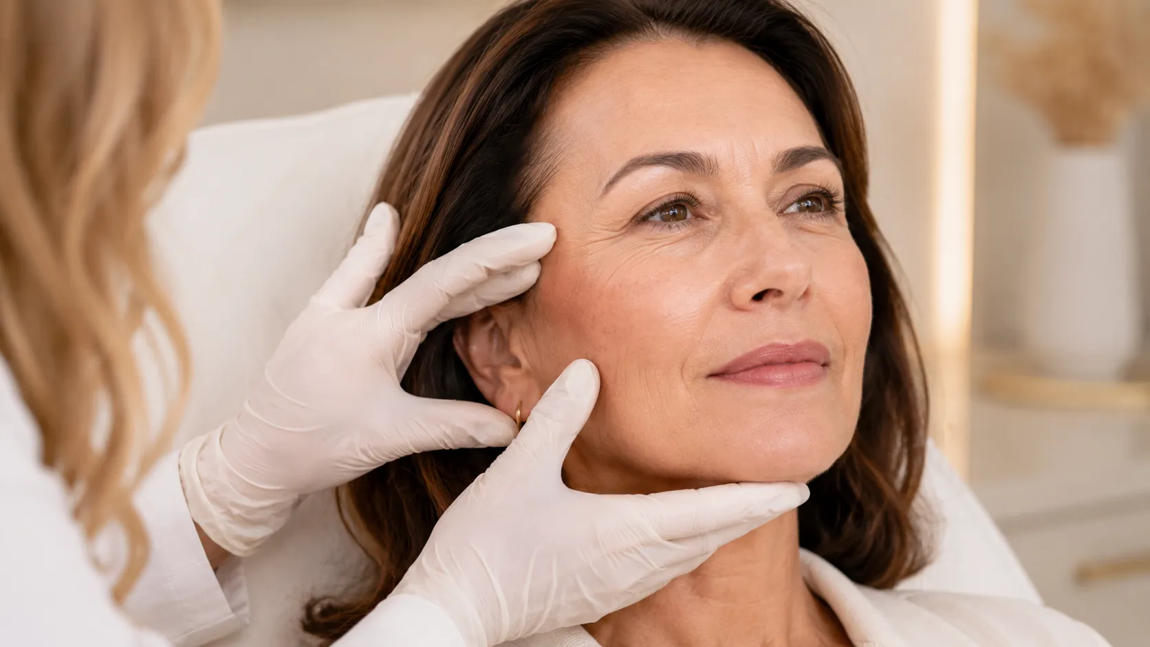 Avaliação facial personalizada para rugas Avaliação facial de pele madura natural para plano de tratamento de rugas